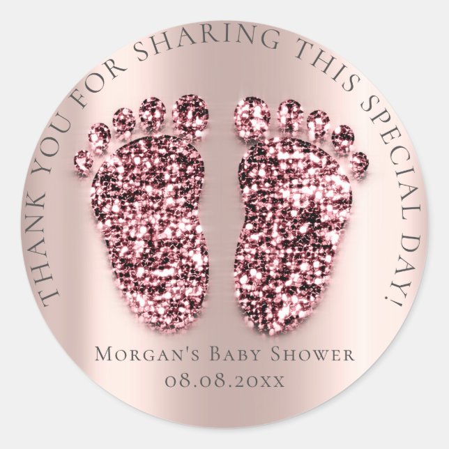 Feet Baby Shower Favor Thank Glitter Berry Rose Classic Round Sticker (Front)