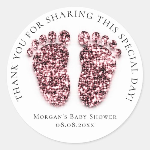 Feet Baby Shower Favor Thank Glitter Gray Burgund Classic Round Sticker