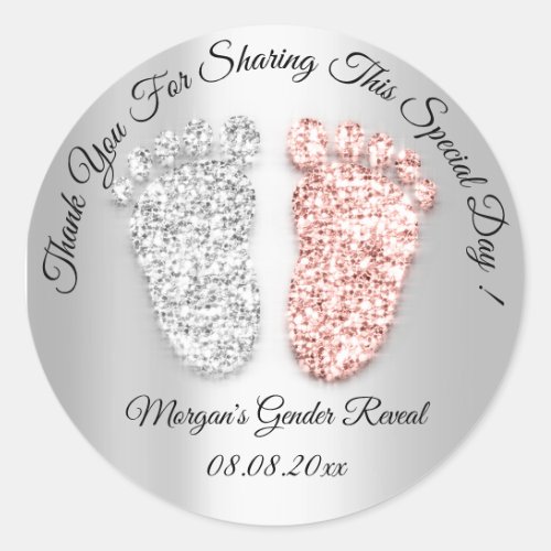  Feet Baby Shower Thank Gender Reveal Party Girl Classic Round Sticker