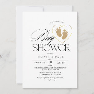 Feet Glitter Gold Elegant minimalist Baby Shower Invitation