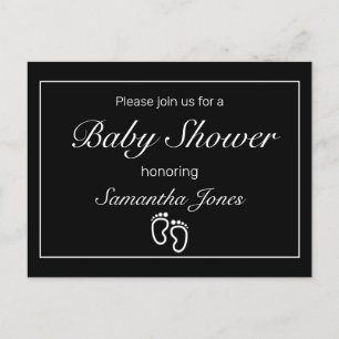 Feet Modern Black Minimalist Baby Shower Announcement Postcard