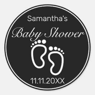 Feet Modern Minimalist White Black Baby Shower Classic Round Sticker
