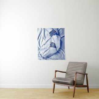 Feets fetish in blue, submissive girl legs cuffed tapestry