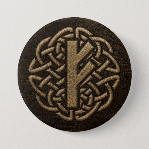 Fehu Rune Ancient Metal Embossed Amulet Button