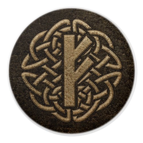 Fehu Rune Ancient Metal Embossed Amulet Ceramic Knob