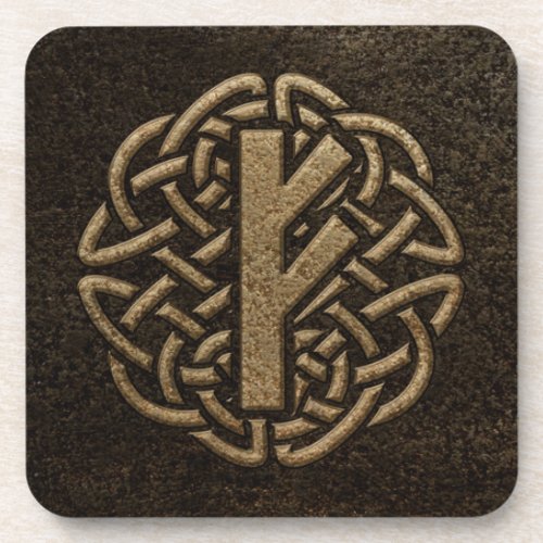 Fehu Rune Ancient Metal Embossed Amulet Drink Coaster
