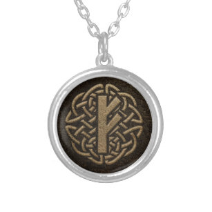Fehu Rune Ancient Metal Embossed Amulet Silver Plated Necklace