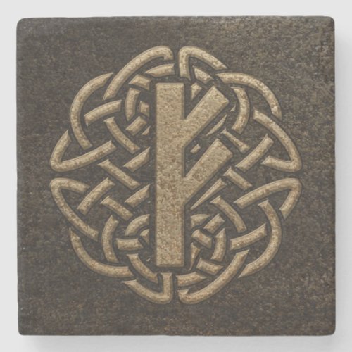 Fehu Rune Ancient Metal Embossed Amulet Stone Coaster