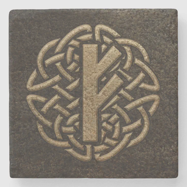 Fehu Rune Ancient Metal Embossed Amulet Stone Coaster | Zazzle