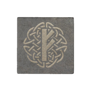 Fehu Rune Ancient Metal Embossed Amulet Stone Magnet