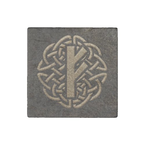 Fehu Rune Ancient Metal Embossed Amulet Stone Magnet