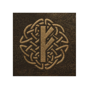 Fehu Rune Ancient Metal Embossed Amulet Wood Wall Art