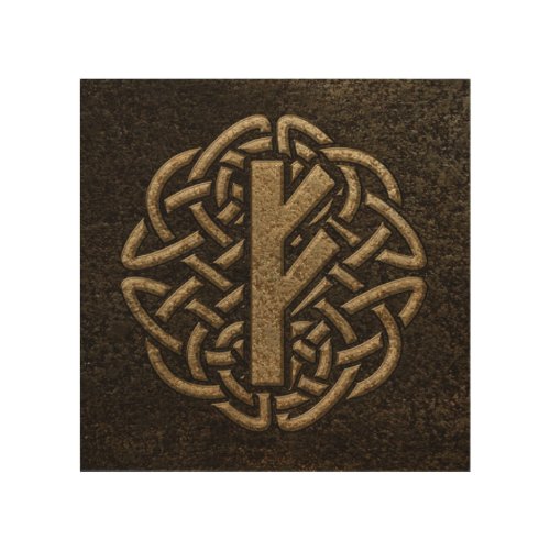 Fehu Rune Ancient Metal Embossed Amulet Wood Wall Art