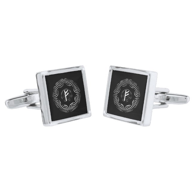 ☼Fehu - Rune of Luck & Prosperity☼ Silver Cufflinks (Angled)