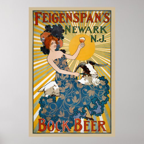 Feigenspans Bock Beer Vintage Poster 1890s