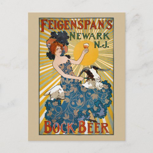Feigenspans Bock Beer Vintage Poster 1890s Postcard