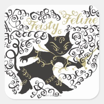 Feisty Feline Square Sticker by pussinboots at Zazzle