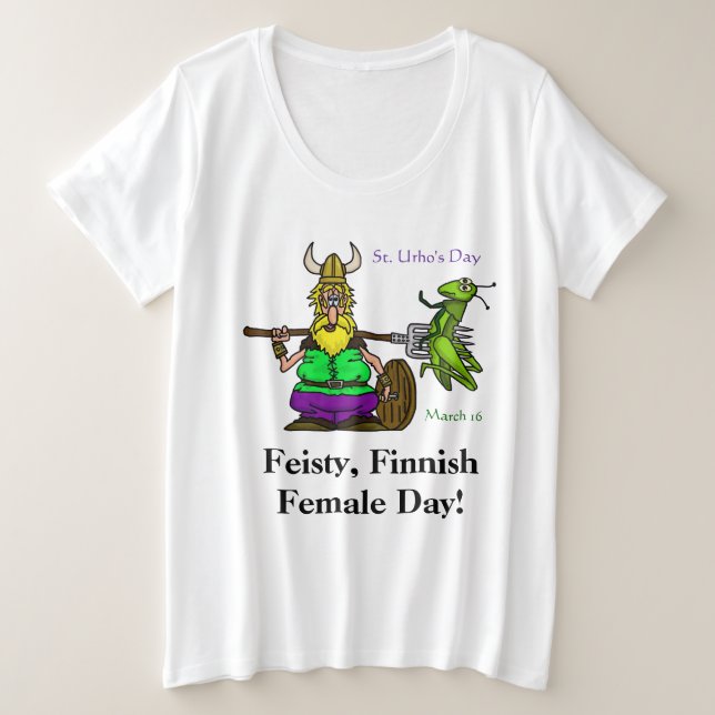 Feisty Finnish Female St. Urho's Day T-shirt (Design Front)