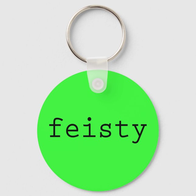 Feisty Keychain with Neon Green Background (Front)