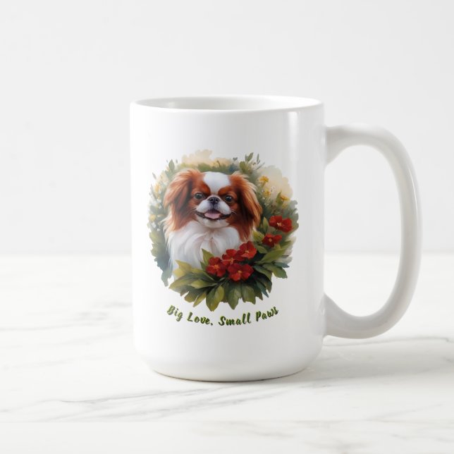 Feisty Little Red & White Japanese Chin Coffee Mug (Right)
