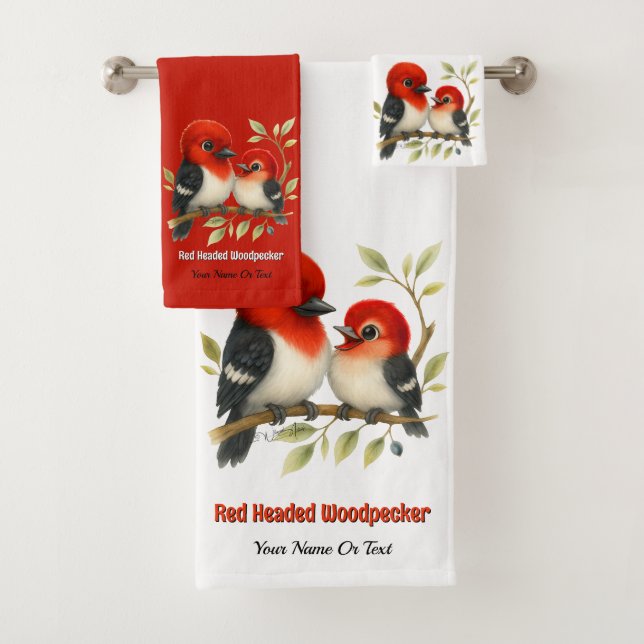 Feisty Red-headed Woodpecker Bath Towel Set (Insitu)