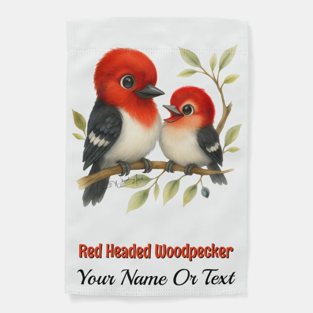 Feisty Red-headed Woodpecker Garden Flag (Front)