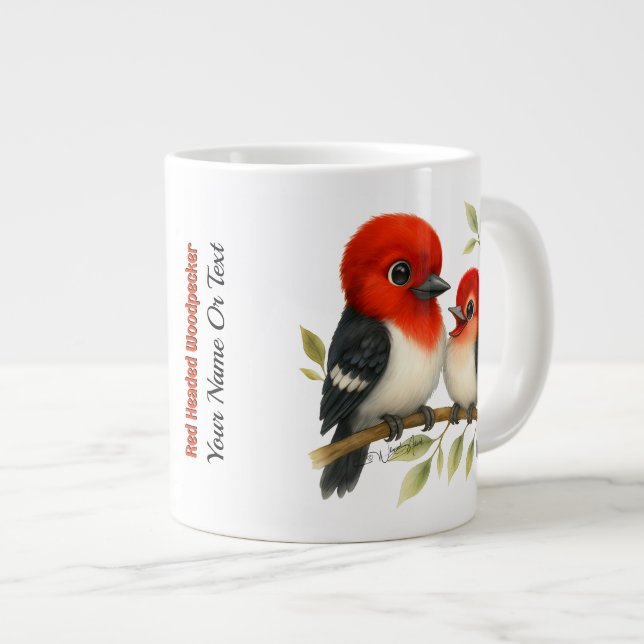 Feisty Red-headed Woodpecker Giant Coffee Mug (Front Right)
