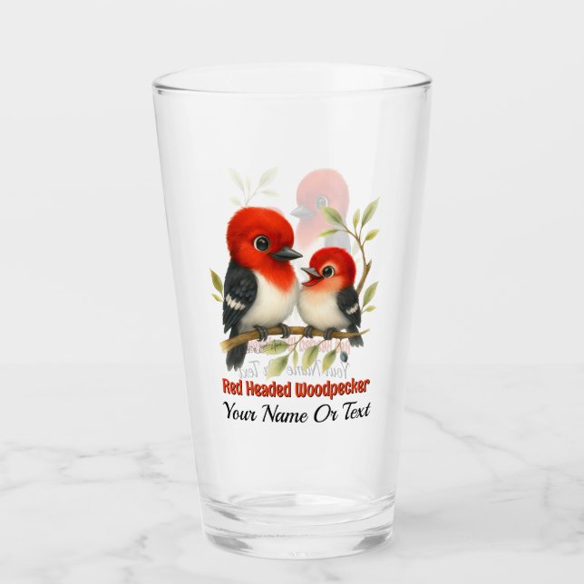 Feisty Red-headed Woodpecker Glass (Front)