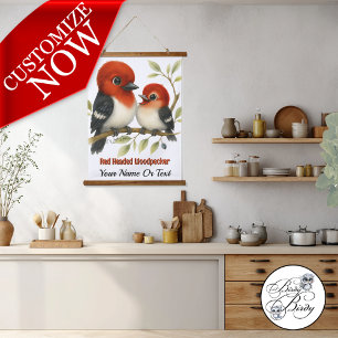 Feisty Red-headed Woodpecker Hanging Tapestry
