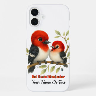 Feisty Red-headed Woodpecker iPhone 16 Plus Case