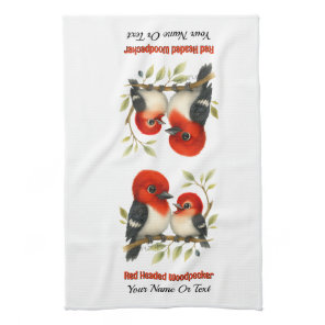 Feisty Red-headed Woodpecker Kitchen Towel