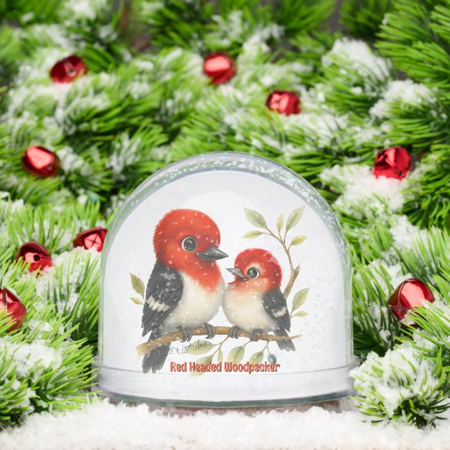 Feisty Red-headed Woodpecker Snow Globe (Christmas)