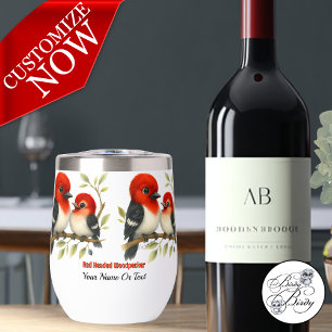 Feisty Red-headed Woodpecker Thermal Wine Tumbler