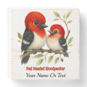 Feisty Red-headed Woodpecker Wooden Box Sign
