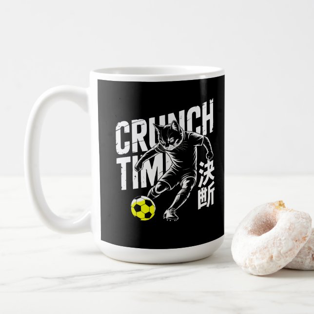 Feisty Soccer Cat Mug - Crunch Time Coffee Cup (With Donut)