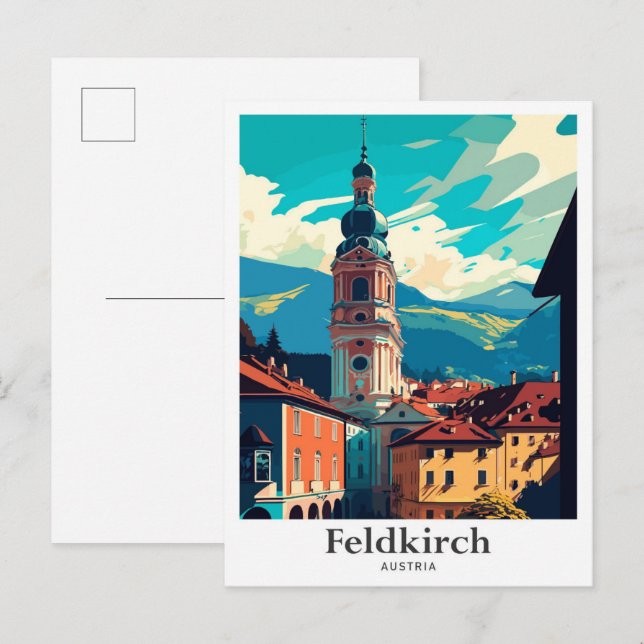 Feldkirch Austria Vintage Travel Illustration Postcard (Front/Back)