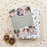 Felices Fiestas | Caligrafía Navideña y 6 Fotos Holiday Card<br><div class="desc">Llene de alegría las fiestas con esta encantadora tarjeta de Navidad en tono verde salvia. En esta postal, “Felices Fiestas” está escrito en una caligrafía moderna, con el nombre de su familia y el año integrados en los trazos elegantes. Personalice la tarjeta con seis fotos: tres en la parte superior...</div>