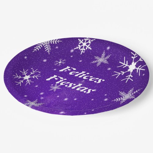 Felices Fiestas Snowflake Blue_Purple Paper Plates