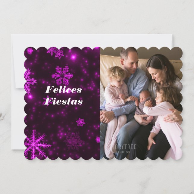 Felices Fiestas Snowflakes Deep Purple Flat Card (Front)
