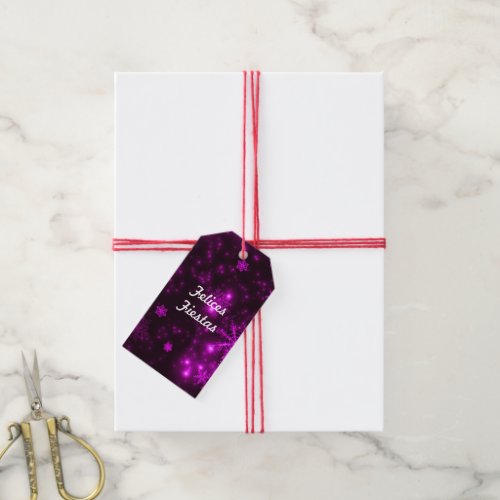 Felices Fiestas Snowflakes Deep Purple Gift Tags