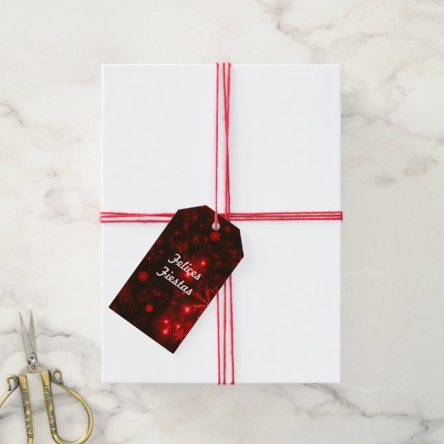 Felices Fiestas Snowflakes Deep Red Gift Tags (With Twine)