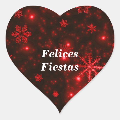 Felices Fiestas Snowflakes Deep Red Heart Stickers