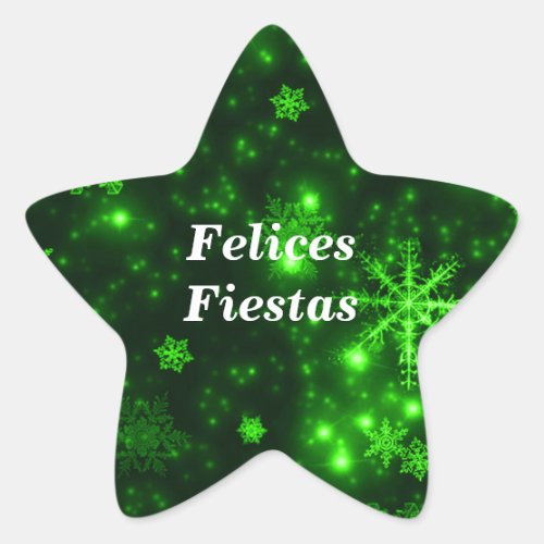 Felices Fiestas Snowflakes Green Star Stickers