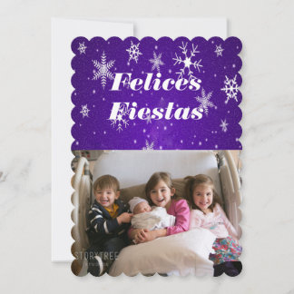 Felices Fiestas Snowflakes with Blue Flat Card
