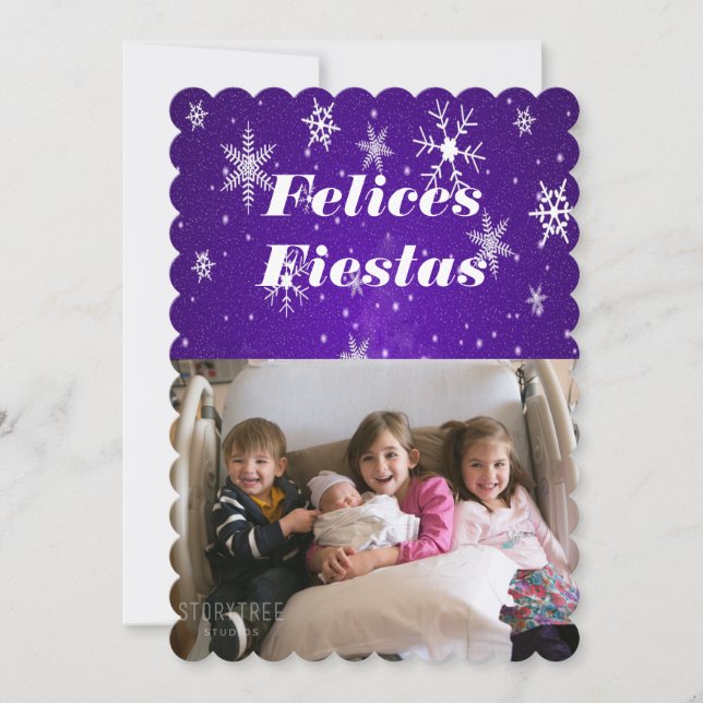 Felices Fiestas Snowflakes with Blue Flat Card (Front)