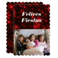 Felices Fiestas Snowflakes with Deep Red Flat Card
