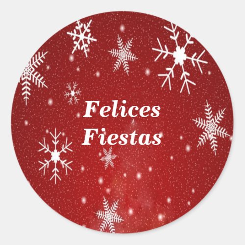 Felices Fiestas Snowflakes with Red Stickers