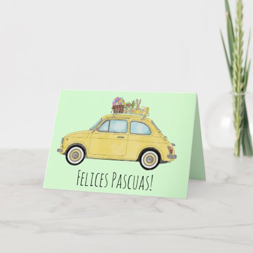 Felices Pascua Spanish Easter Retro Fiat 500   Holiday Card
