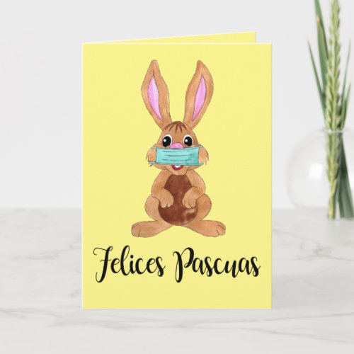 Felices Pascuas Spanish Easter Face masked Bunny Holiday Card