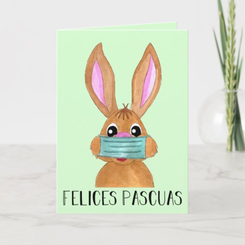 Felices Pascuas Spanish Easter Face masked Bunny Holiday Card